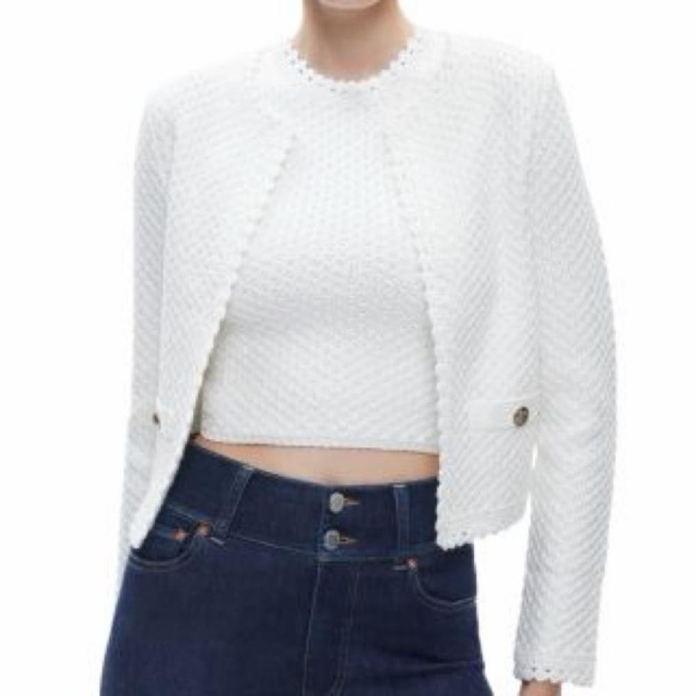 NWT Alice + Olivia Ivory Noella Scalloped Jacket & Top Set XS